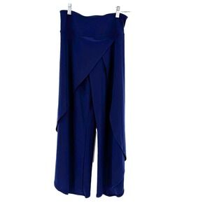 By JJ Layered Wide Pants-IT-134 Women's Small Blue Wrap Flood Chic V-Shape NEW